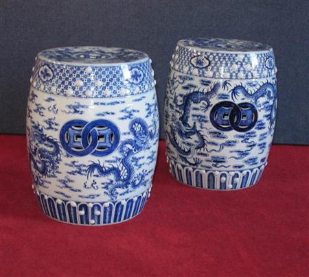 Appraisal: A pair of Chinese blue painted garden seats each of