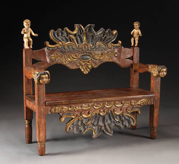 Appraisal: A Spanish Colonial polychrome and parcel gilt bench early th