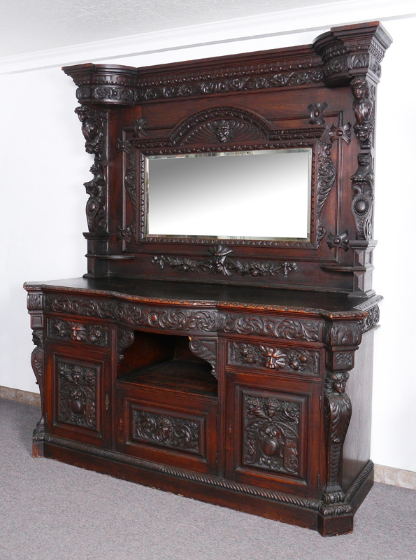 Appraisal: EXCEPTIONAL HORNER ERA CARVED FIGURAL SIDEBOARD A stunning piece of