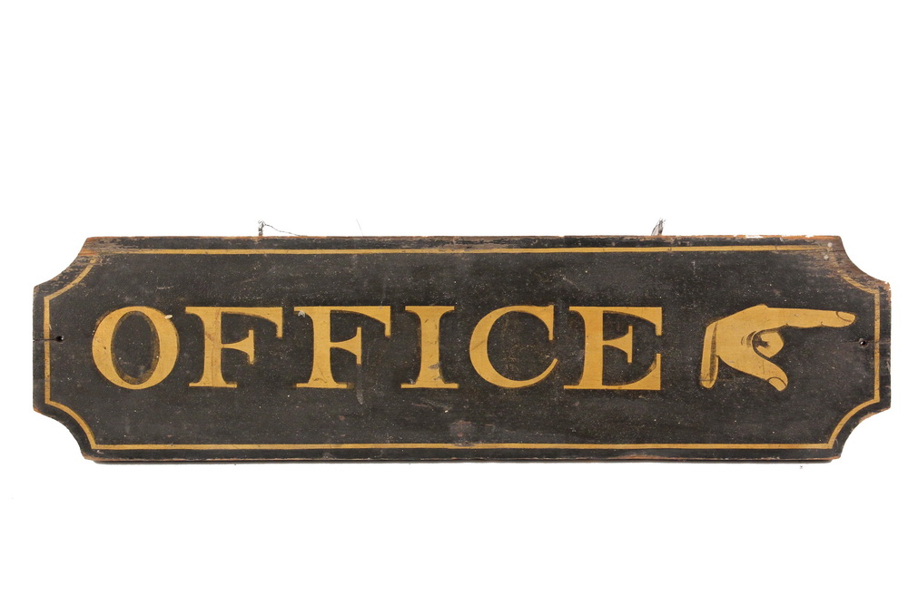 Appraisal: EARLY TRADE SIGN - Office Directional Sign double-sided with pointing