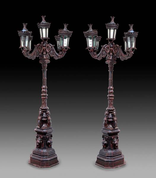 Appraisal: A pair of Belle Epoque style cast iron five light