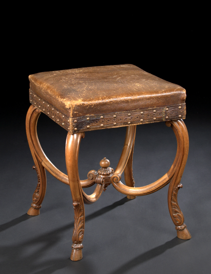 Appraisal: Provincial Fruitwood Stool third quarter th century the leather-upholstered square