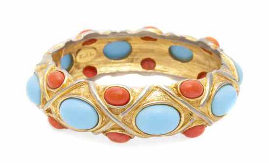 Appraisal: A Kenneth Jay Lane Turquoise and Coral Hinge Bracelet s