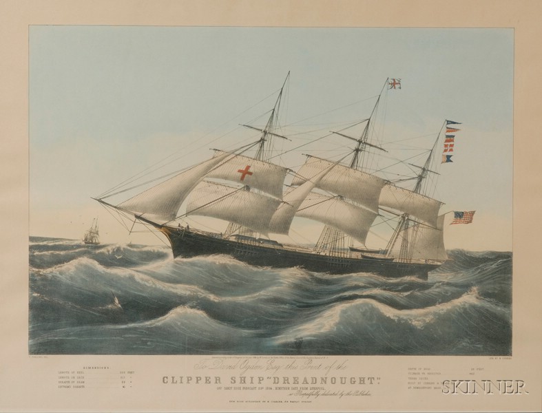 Appraisal: Framed Lithograph Clipper Ship Dreadnaught Off Sandy Hook an early