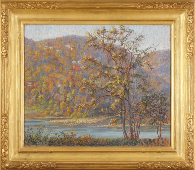 Appraisal: S George Phillips Autumn Along the Delaware River oil on