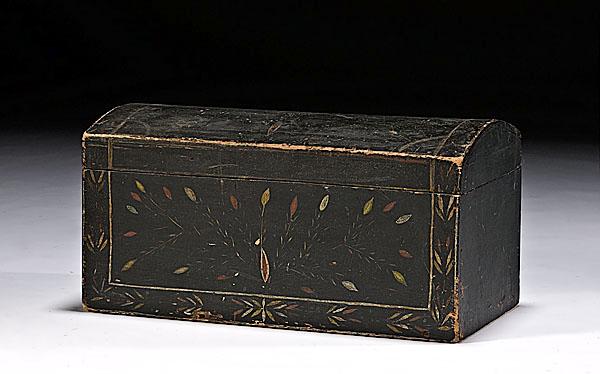 Appraisal: DOME-TOP PAINT DECORATED BOX likely New England ca - lined