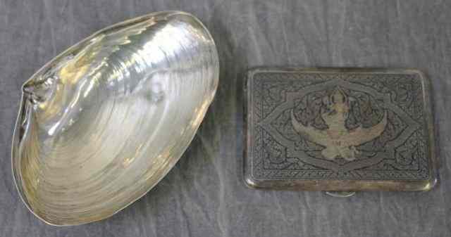 Appraisal: STERLING Wallace Shell and a SilverEnameled Cigarette Case Case is