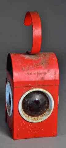 Appraisal: CHALWYN ENGLISH RAILROAD LANTERNMade in England red lantern with hook