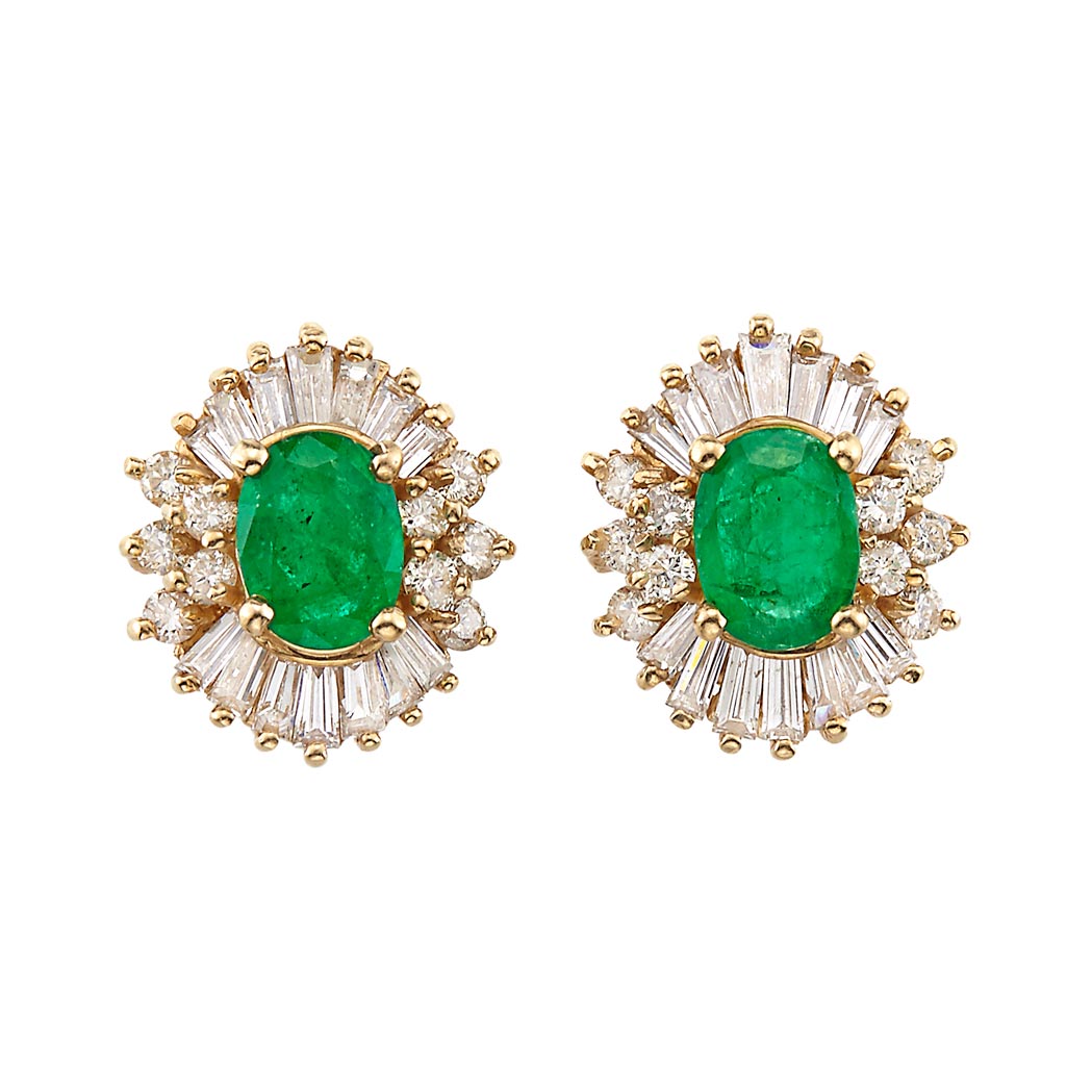 Appraisal: Pair of Gold Emerald and Diamond Earrings kt oval emeralds