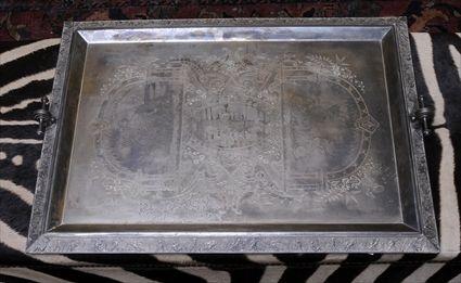 Appraisal: AMERICAN AESTHETIC MOVEMENT SILVERPLATE PRESENTATION TWO-HANDLED TRAY Rogers New Haven