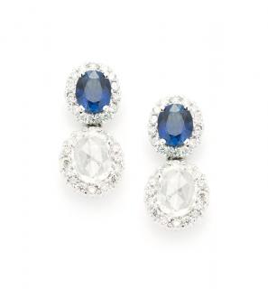 Appraisal: SAPPHIRE AND DIAMOND EARRINGS SAPPHIRE AND DIAMOND EARRINGSNatural blue sapphire