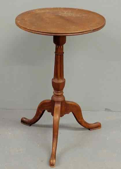 Appraisal: Cherry dish top candlestand with inlaid shaft As found h