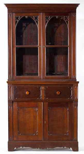 Appraisal: American Secretary Bookcasecirca two-part form walnut with poplar and white