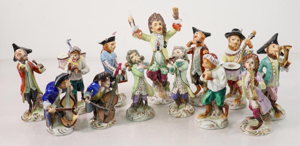 Appraisal: CONTINENTAL MEISSEN-STYLE PORCELAIN MONKEY BANDContinental Meissen-style porcelain 'Monkey Band' comprising