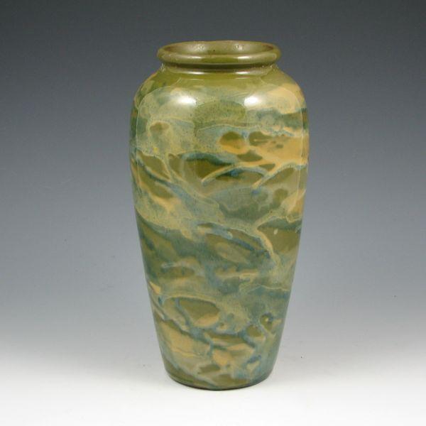 Appraisal: Peters Reed marbelized vase in green blue and yellow tones