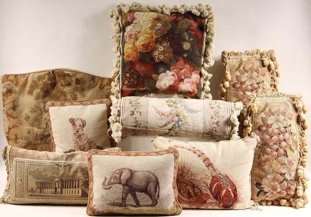 Appraisal: NEEDLEPOINT PILLOWS - Various Ages Designs and Sizes including Early