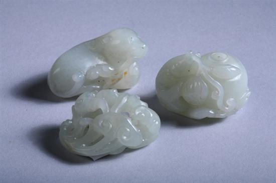 Appraisal: CHINESE CELADON JADE CARVING OF BUFFALO RUYI AND BRUSH WASHER