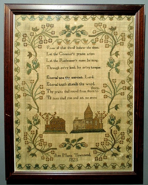 Appraisal: English silk on linen sampler wrought by Ann Maria Townsend