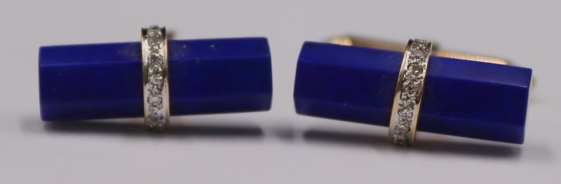 Appraisal: JEWELRY PR OF KT GOLD LAPIS LAZULIS DIAMOND Cufflinks Pair