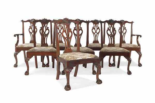 Appraisal: Set of eight Henkel Harris Chippendale style mahogany dining chairs