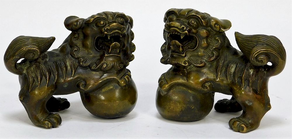 Appraisal: PR Chinese Qing Dynasty Opposing Bronze Foo Lions China Qing