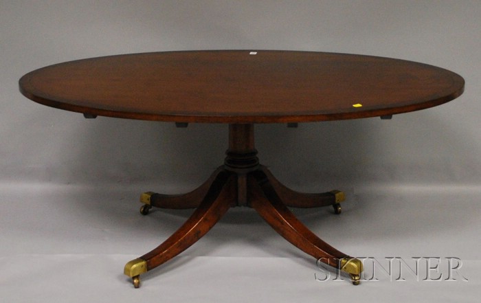 Appraisal: Georgian-style Oval Inlaid Mahogany Pedestal-base Coffee Table ht lg in