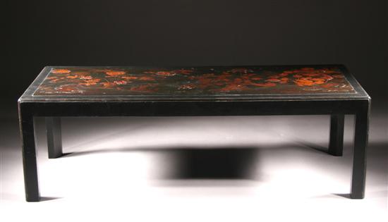 Appraisal: JAPANNED BLACK LACQUER LOW TABLE The rectangular top with floral