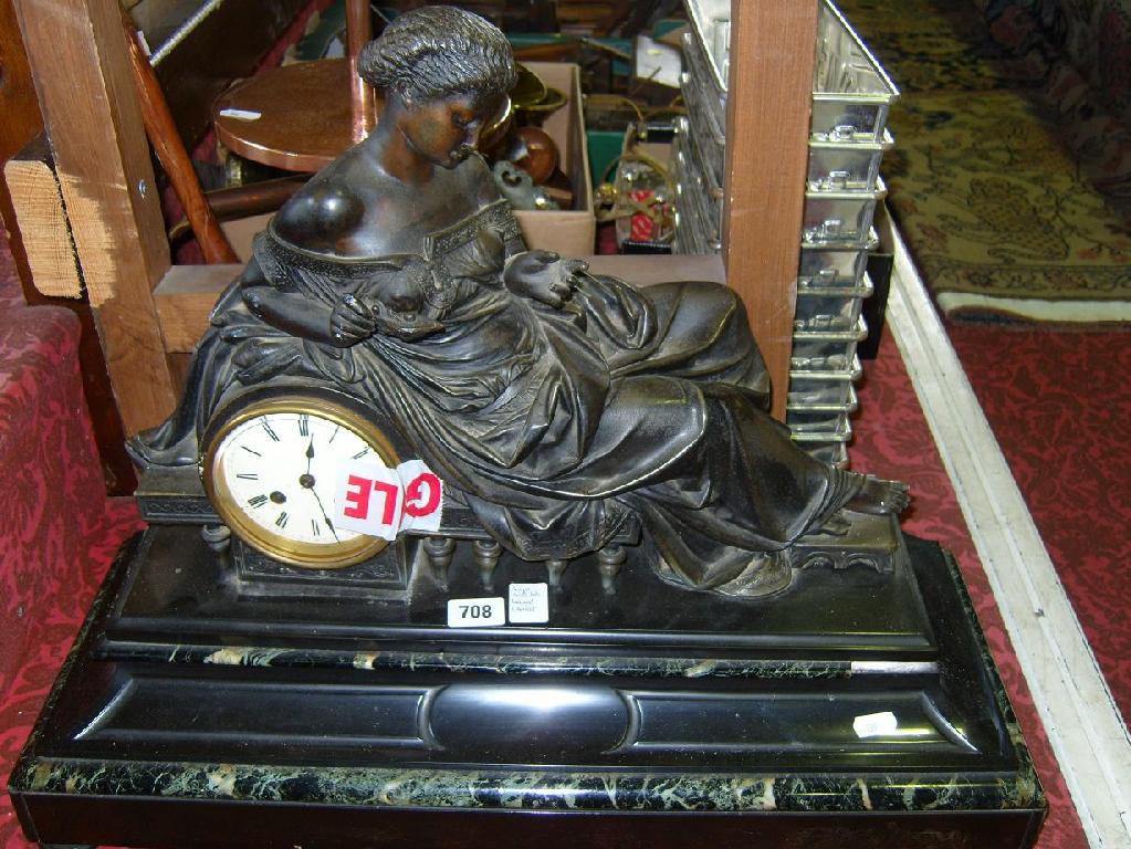 Appraisal: A substantial th century black slate and marble mantle clock