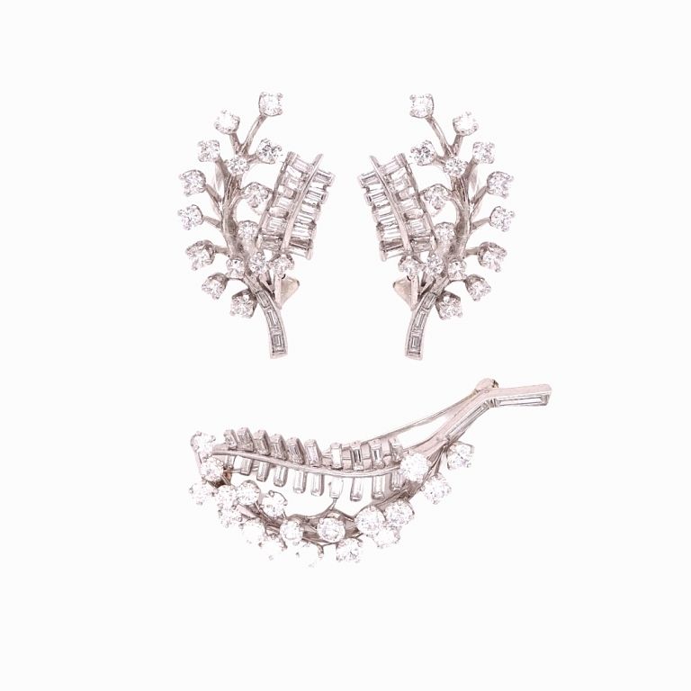 Appraisal: Karat Diamond Earring And Brooch Suite Karat Diamond Earring And