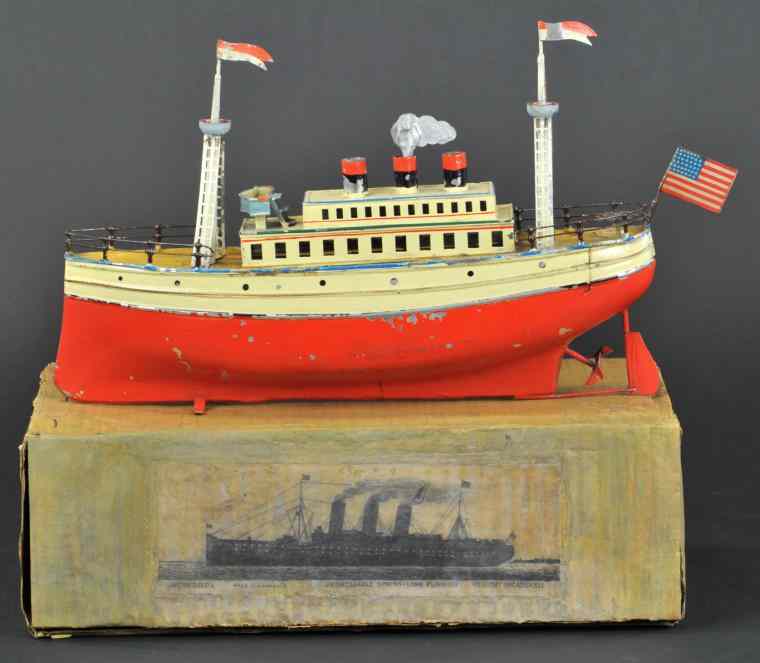 Appraisal: CARETTE OCEAN LINER WITH BOX Germany circa hand painted in