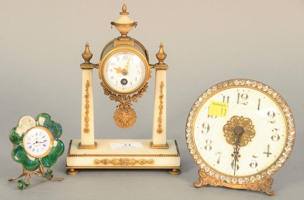 Appraisal: Three th C clocks with French marble shelf clock ht