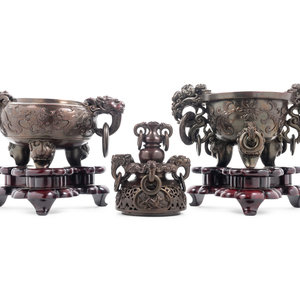 Appraisal: Three Chinese Carved Stone Articles comprising two soapstone censers with