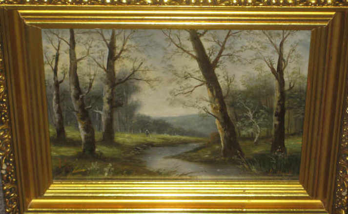 Appraisal: G WYATT River landscape oil on canvas signed lower right