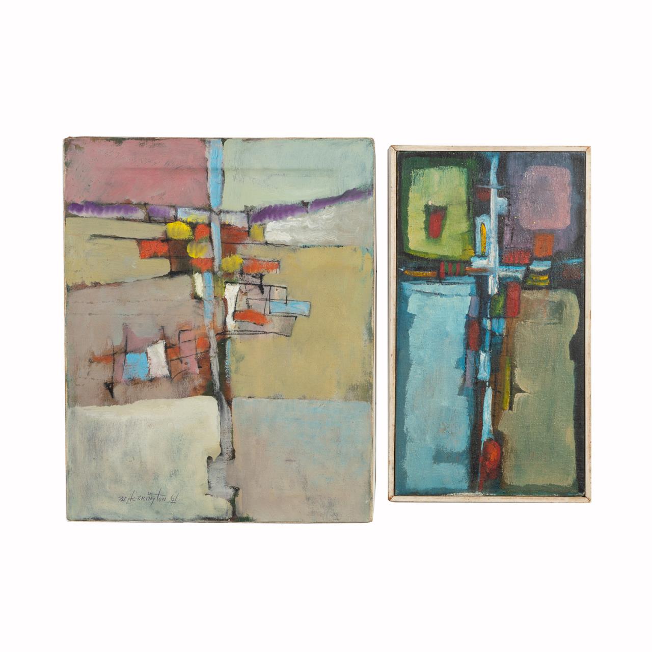 Appraisal: TWO OIL ON CANVAS ABSTRACT WORKS BY PAT HERRINGTON Pat