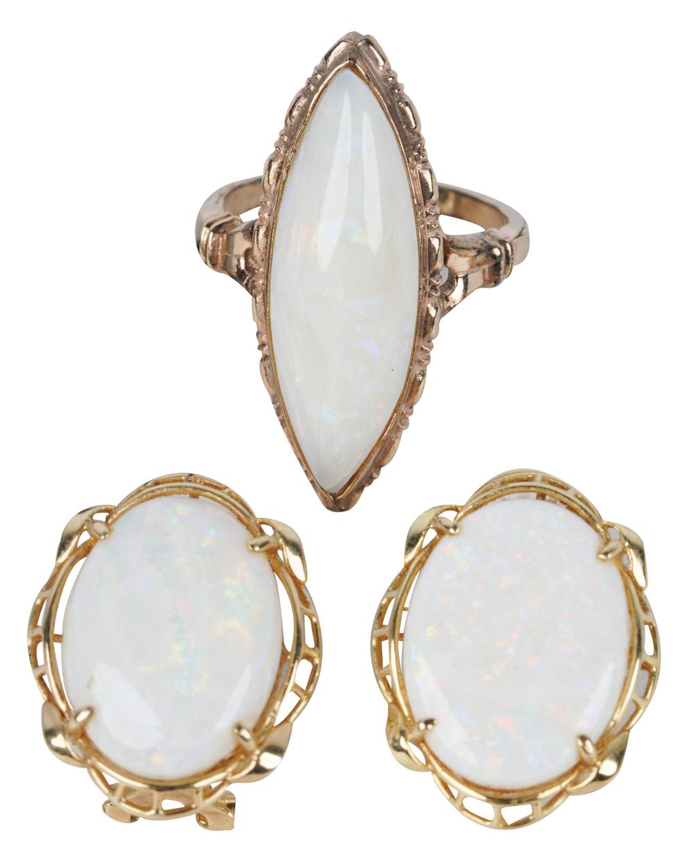 Appraisal: SUITE OF YELLOW GOLD OPAL JEWELRYcomprising one pair of karat