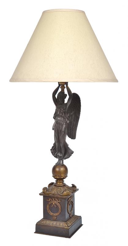 Appraisal: A FRENCH EMPIRE STYLE BRONZE FIGURAL LAMP cast in the