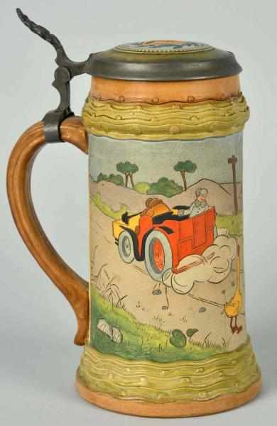 Appraisal: German Pottery Liter Stein Open air car speeding past a