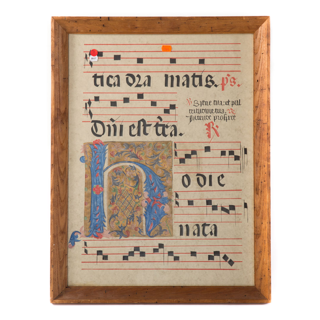 Appraisal: Antiphonal Leaf probably th century With large illuminated letter H