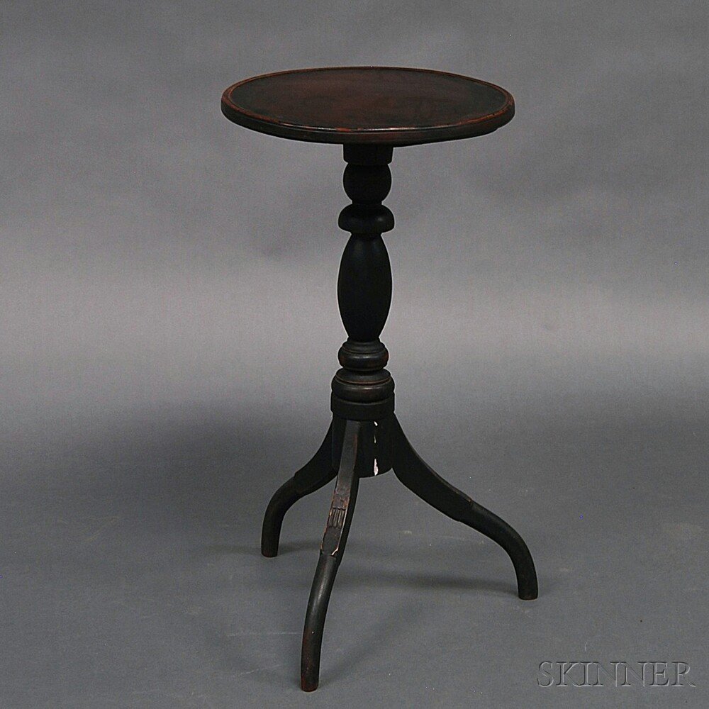 Appraisal: Federal Black-painted Dish-top Candlestand America early th century the circular