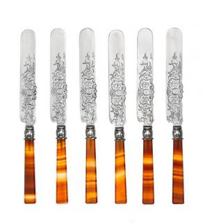 Appraisal: A Set of Twelve American Silver and Agate-Handled Knives Starr