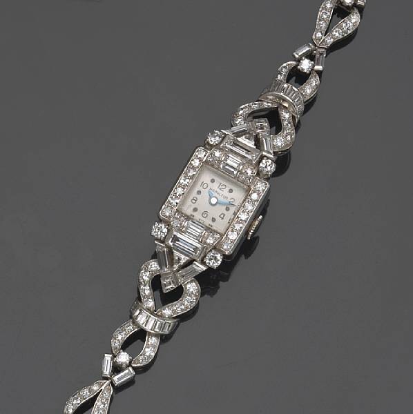 Appraisal: A diamond and platinum wristwatch Hamilton circa estimated total diamond