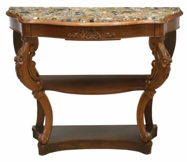 Appraisal: French Louis XV style marble-top mahogany console table th c