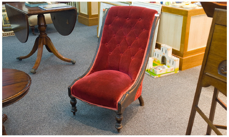 Appraisal: Victorian Nursing Chair Red Upholstered Button Backrest And Seat