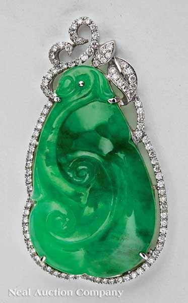 Appraisal: A Chinese Jadeite Diamond and kt White Gold Gourd Pendant