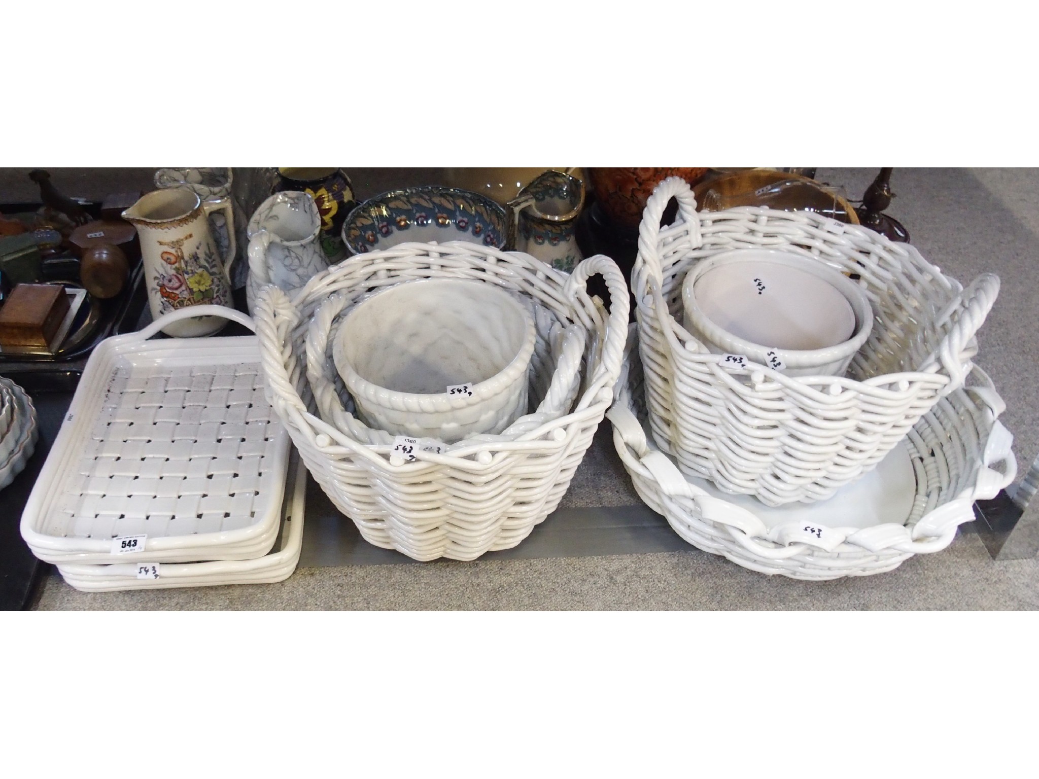 Appraisal: Lot comprising various white glazed pottery baskets jardinieres two-handled dishes