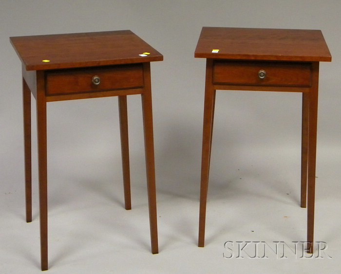 Appraisal: Pair of Eldred Wheeler Federal-style Cherry One-drawer Stands with splayed