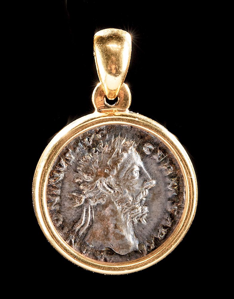 Appraisal: K Gold Pendant w Roman Silver Commodus Coin First Time