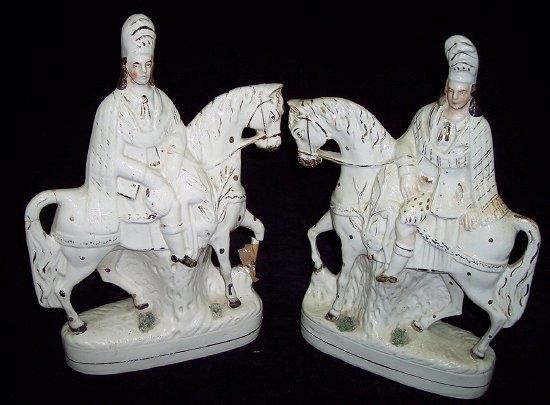 Appraisal: A pair of Staffordshire flatback figures Mounted Highland huntsmen with