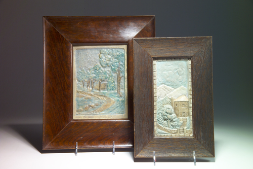 Appraisal: TUDOR ETC Two California vertical tiles modeled with landscapes one