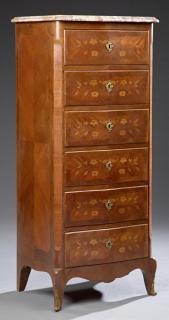 Appraisal: French Louis XV Style Marquetry Inlaid Bombe Marbl French Louis